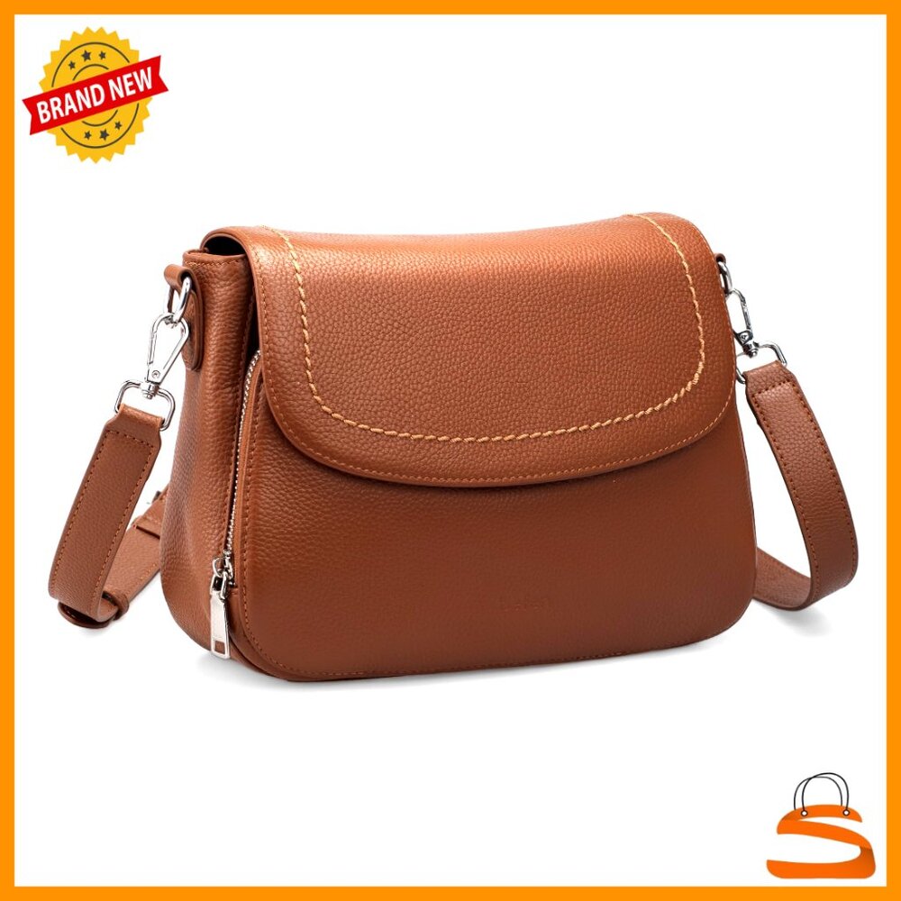 Genuine Leather Crossbody Bag with RFID Wallet, Medium Saddle Purse